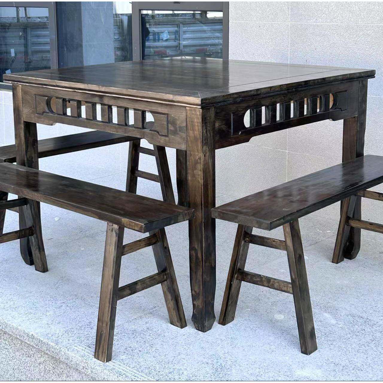 全实木八桌家用餐桌仙008饭店正方形老式桌子桌餐馆中式方桌吃小