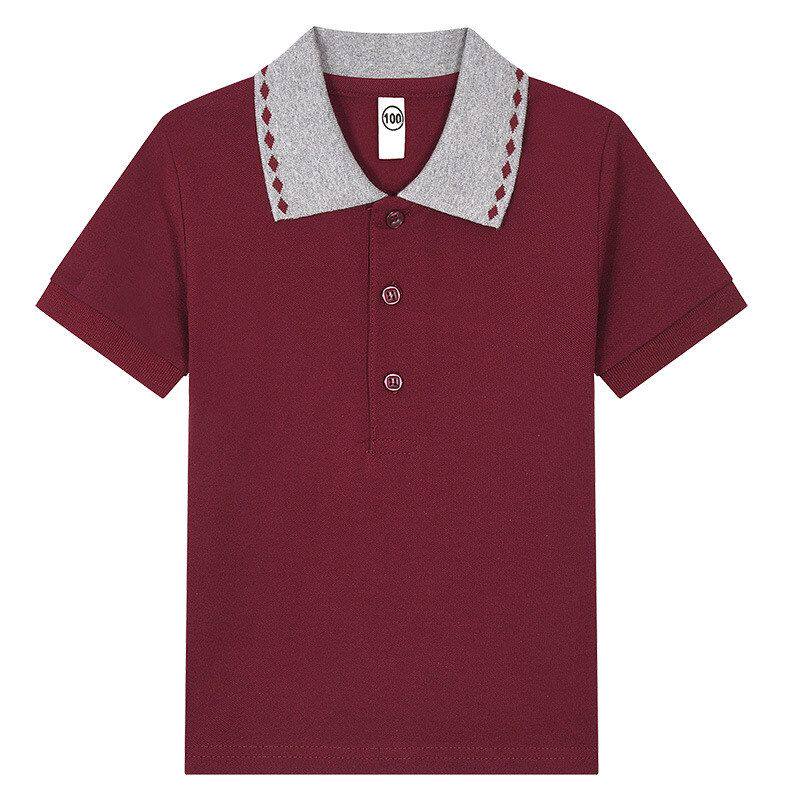中小学校服儿童t恤长袖纯棉白色翻领男童polo衫女童中大童校服