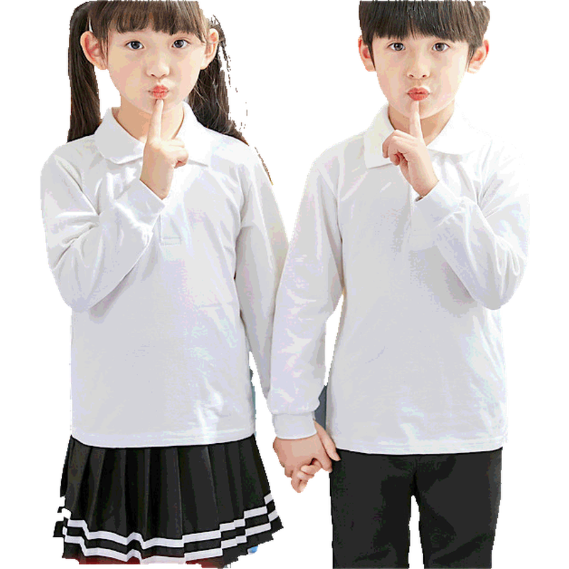校服男童polo衫长袖t恤儿童全棉校服女童翻领园服白色打底衫