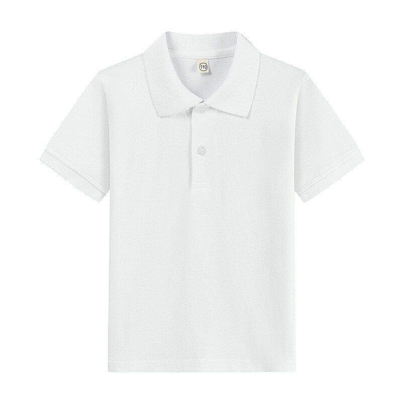校服中小学生夏季儿童短袖polo衫大男童白色T恤女童毕业班服纯色