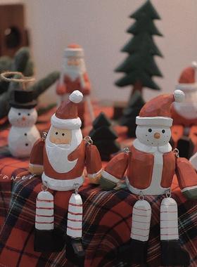 一个抽屉 可爱手工实木雕圣诞老人雪人关节装饰摆件生日礼物
