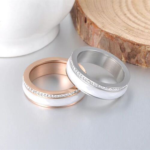 Classic Titanium Stainless Steel White/Black Ceramics Ring J
