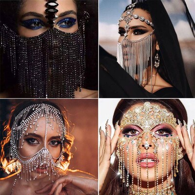 Fashion Charming Rhinestone Tassel Veil Masks for Women