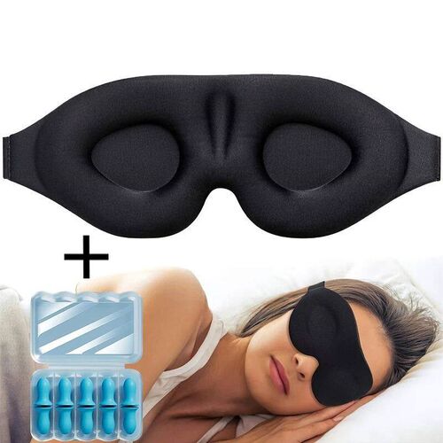 3D Contour Cup Sleep Mask With Noise Ear plug, Light Blockin