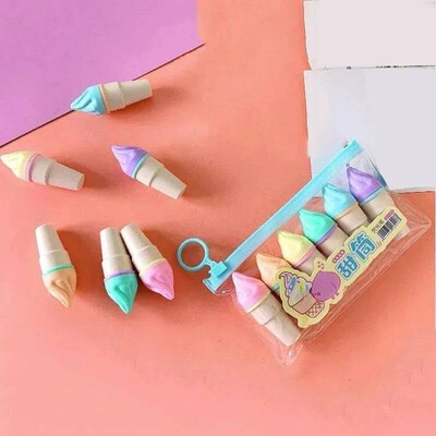 6Pcs Ice Cream Highlighters Set  Marker Pens Stationery Stud