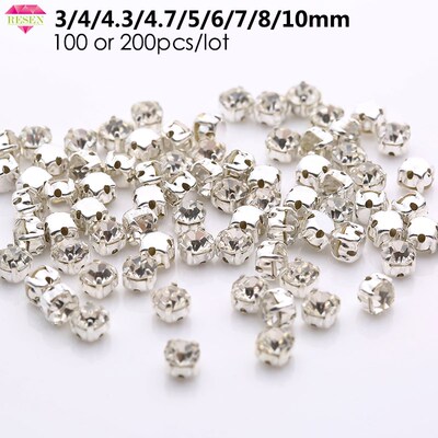 Sell At Loss RESEN Top Quality 3-10mm Sliver Claw Sew On Rhi