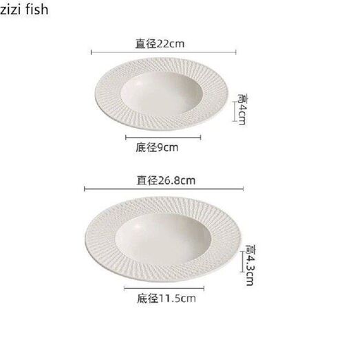 Relief Texture Ceramic Deep Plate Thick Soup Plate Salad