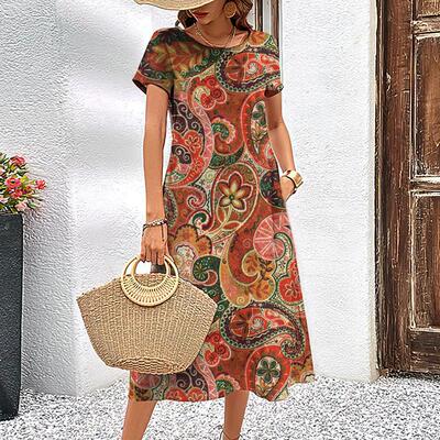 WomenS Vacation Dresses d Vintage Cashew Flower Print