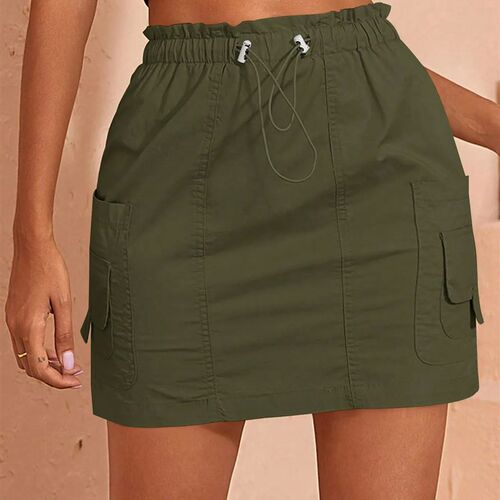 Women Fashion Cargo Mini Skirt Vintage Preppy Elastic Paperb