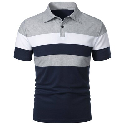 Mens Short Sleeve Chest 3 Striped Color Matching Fashion Me