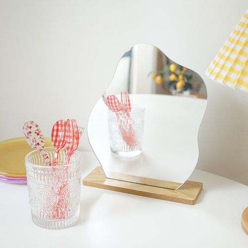 Cloud-shaped Irregular Glass Table Makeup Mirror with Beech