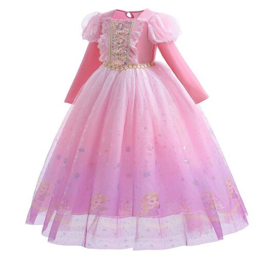 Girl Rapunzel Costume Tangled Long Sleeve Princess Dress Chi