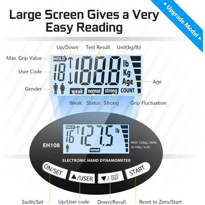 Digital Grip Strength Tester 265Lbs/120Kg LCD Precision Grip