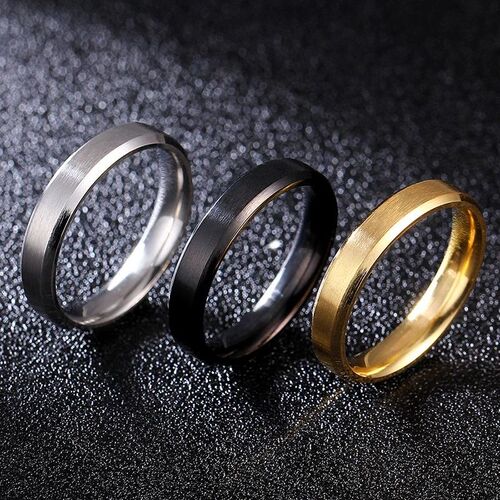 4mm Simple Smooth Women Rings Black Stainless Steel Men Ring