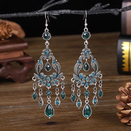 Bohemian Ethnic Long Blue Acrylic Crystal Water Drop Earring