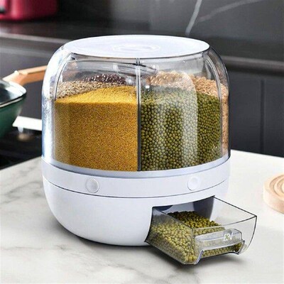 Rice Grain Dispenser 360 Degree Rotating Transparent Sealed