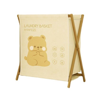 Bamboo Folding Laundry Basket Fabric Dirty Clothes Basket Do