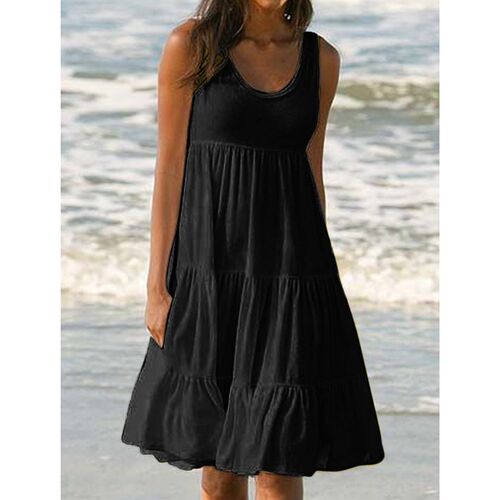 Women Boho Beach Dress Summer Spaghetti Strap Solid Color