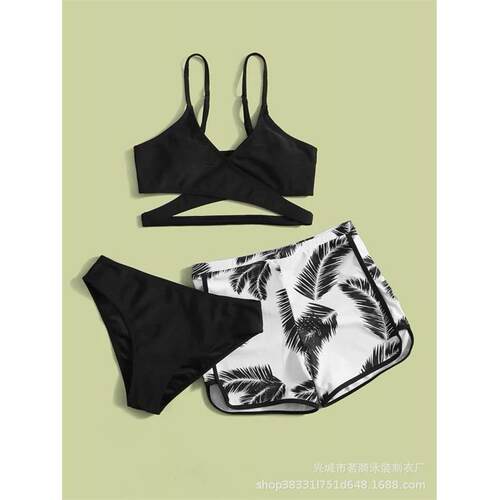 Bikini Feather Pattern Double Pants Three Womens