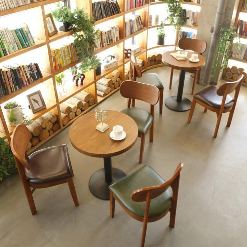 复古怀旧西餐厅咖啡厅桌椅组合酒店实木奶茶店甜品店茶餐厅餐桌椅