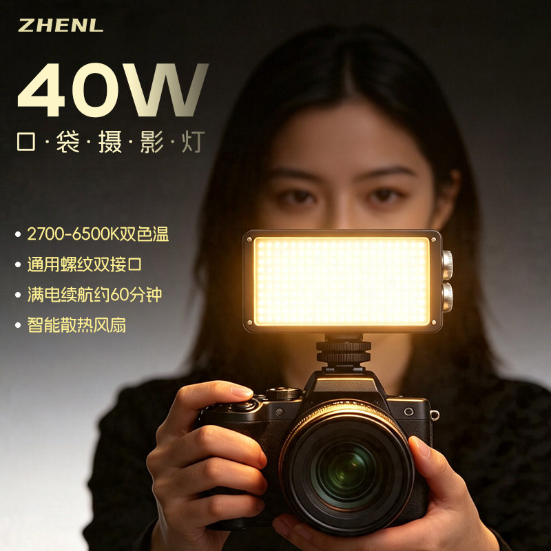 臻亮40W影室灯通用接口摄影灯机便携式常亮灯佳能尼康索尼富士通用人像补光灯打光灯直播旅行漫展视频专用