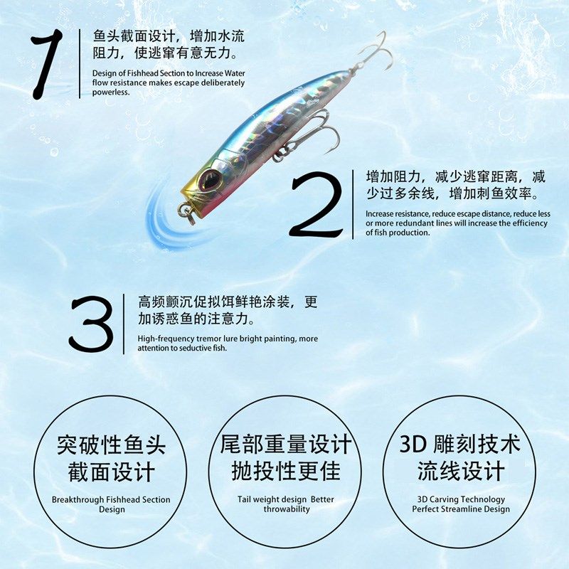 新款prbol秃鹫颤摆沉水铅笔远投翘嘴海鲈路亚饵假饵鱼饵VMC钩,户外/登山/野营/旅行用品,路亚饵,淘宝优惠券,粉丝福利购,淘宝优惠卷