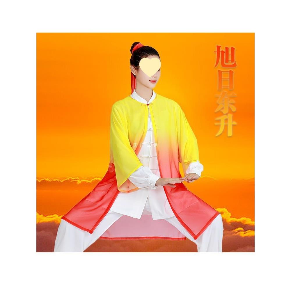 太极服女男太极披纱单件武术团体表演服披风武术比赛渐变披肩外搭