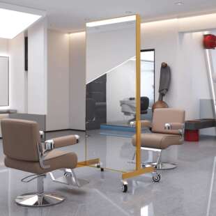 高档美发店镜台烫染区双面镜子理发店剪发镜子发廊专用带轮子