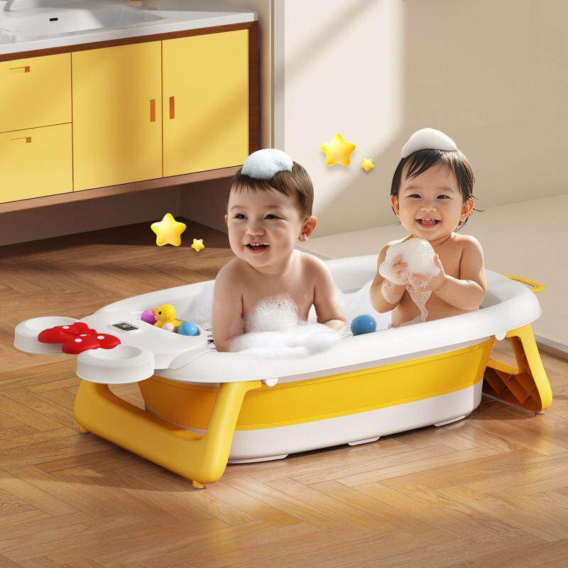 婴儿可折叠洗澡盆儿童浴盆家用新生儿大号泡澡宝宝沐浴带水温度显