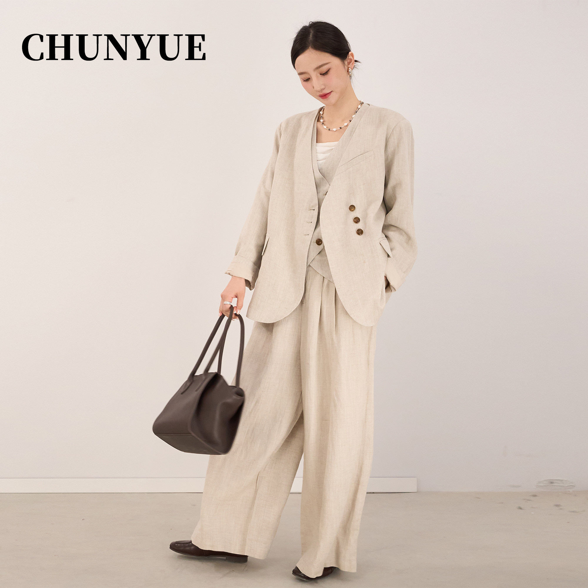 纯阅松弛感时髦老钱风亚麻2026新款外套女高级感宽松超火减龄套装,女装/女士精品,短外套,淘宝优惠券,粉丝福利购,淘宝优惠卷