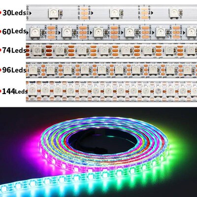 DC5V WS2812b led strip light 1m/5m 30/60/144leds/m pixel WS2