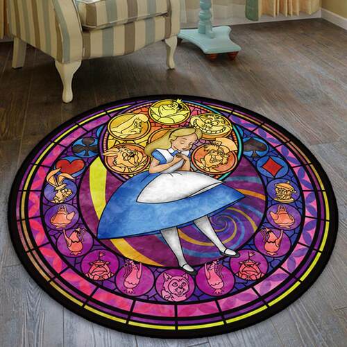 Cartoon Alice in Wonderland Circel Floor Rug Carpet Room Doo