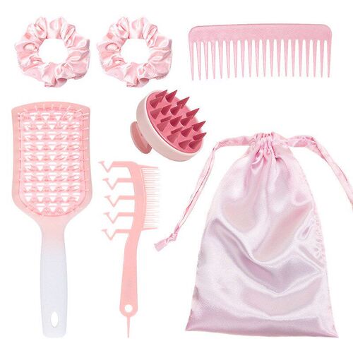 Pink Bath Hair Care Set with Large Bend Comb Shower Massage