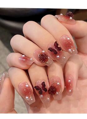 24pcs/box Fake Nails Press on Short Reusable with Designs Se