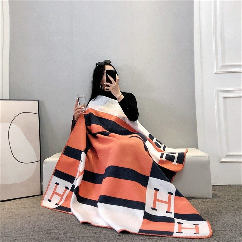 H字母羊绒羊毛毯子学生办公室午睡毯单人空调被毛巾被沙发盖毯