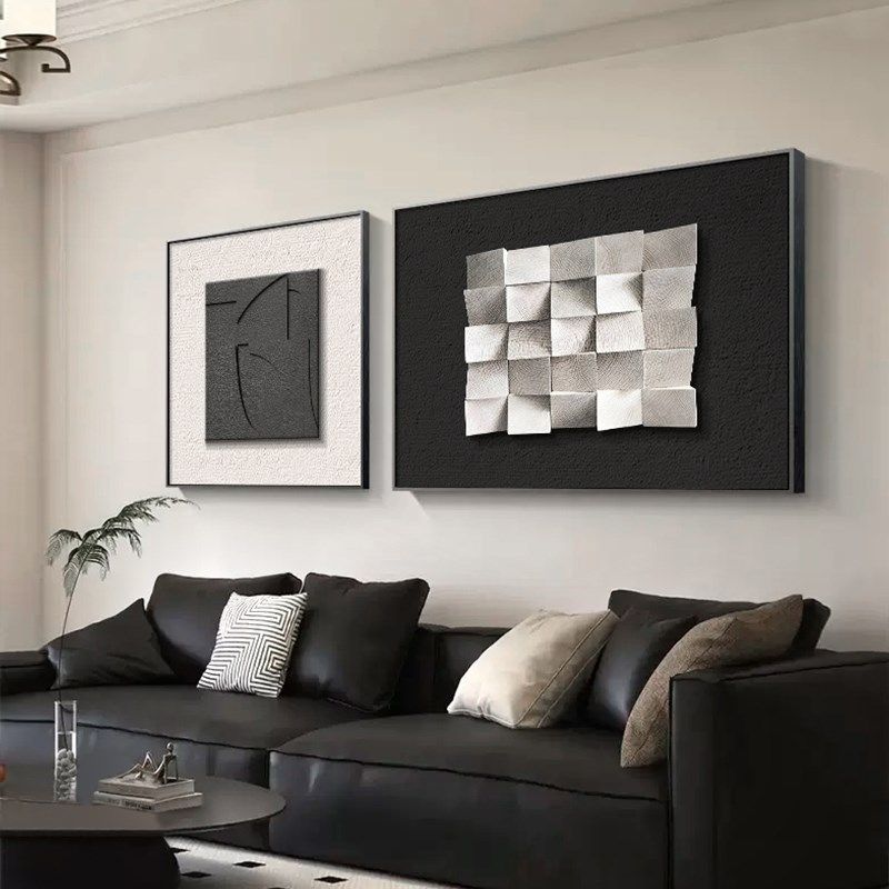 极简风客厅装饰画黑白几何抽象沙发背景墙壁画立体感联卧室挂画,家居饰品,现代装饰画,淘宝优惠券,粉丝福利购,淘宝优惠卷