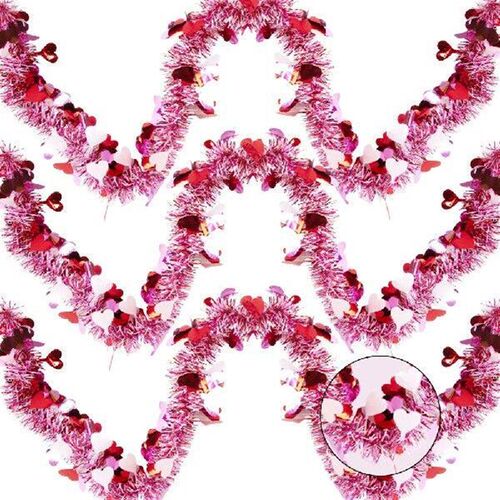 2-8m Valentines Heart Tinsel Garland Decorations Metallic