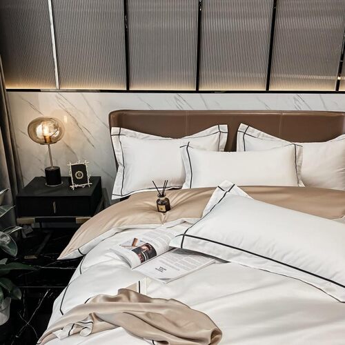 White Gray Egyptian Cotton Hotel Duvet Cover set 600TC Long