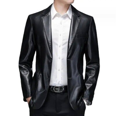High Quality Men Suit Leather Coat Spring Autumn 2024 New Sh