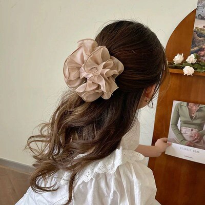 New Large Chiffon Claw Clip Hair Bow Large Size Black Fabric