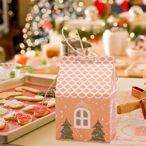 10pcs Christmas House Shape Candy Bags Christmas Gift Box Co