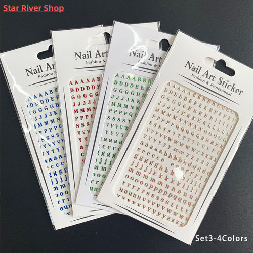 4Pcs 26 English Alphabet Nail Stickers Self-Adhesive Nails A