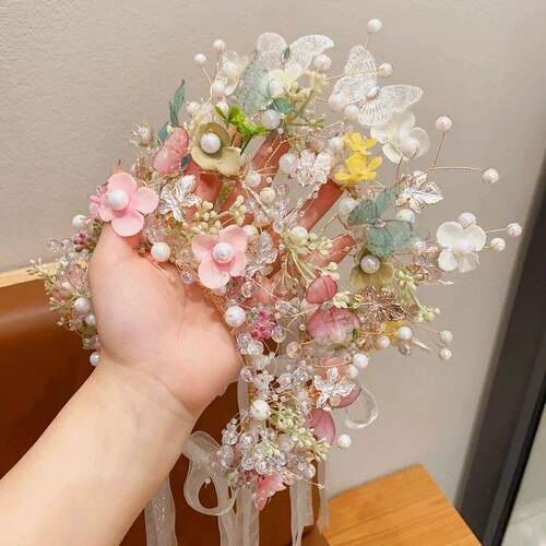 Fashion Pink Butterfly Pearl Flower Headband fow Girls Child