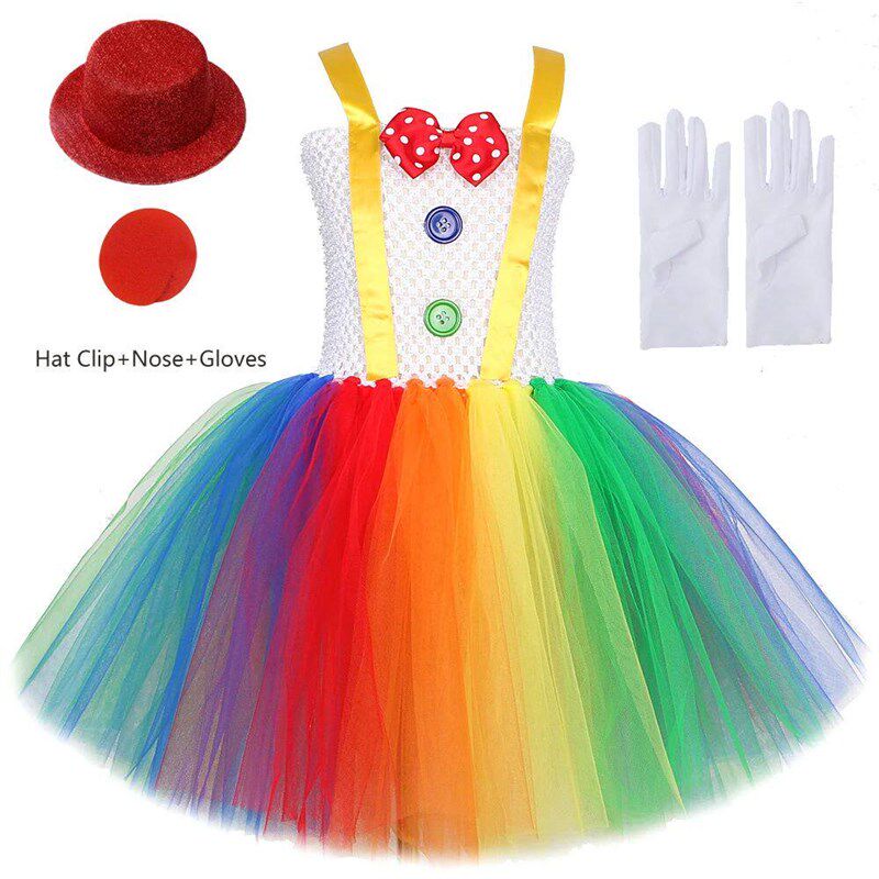 Rainbow Circus Clown Costume for Girls Funny Joker Halloween