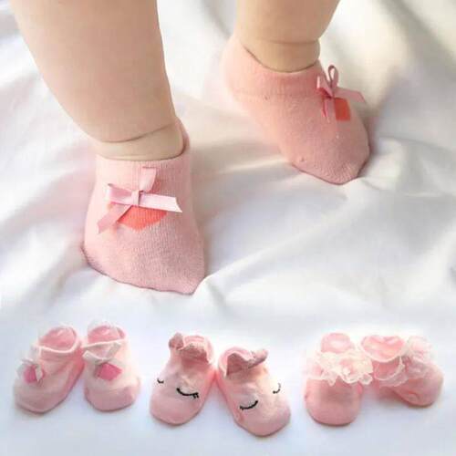 3 Pairs/Lot Lace Flower Newborn Baby Socks Cotton Anti-Slip