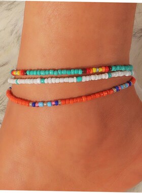 3pcs/set Bohemian Colorful Beaded Beads Anklets For Women Su