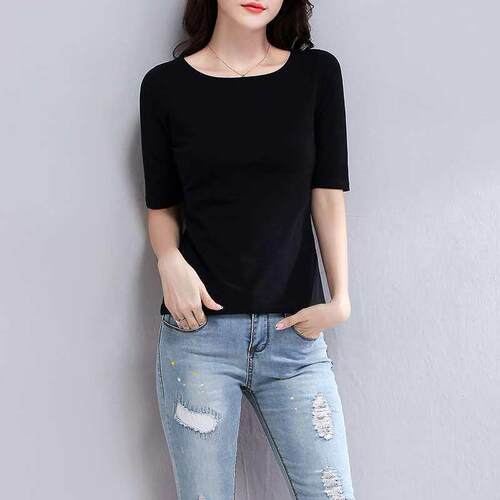 Black Mid-Sleeve Womens Autumn and Winter New Arrival Seven