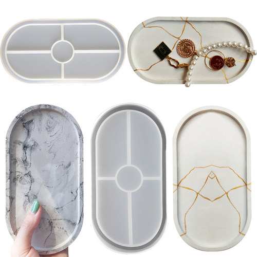 Oval Tray Cement Silicone Molds DIY Flower Pot Concrete Plas