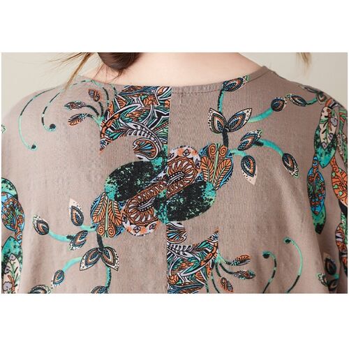 2023 Womens Dresses Vintage Textured Print Short Sleeve Top