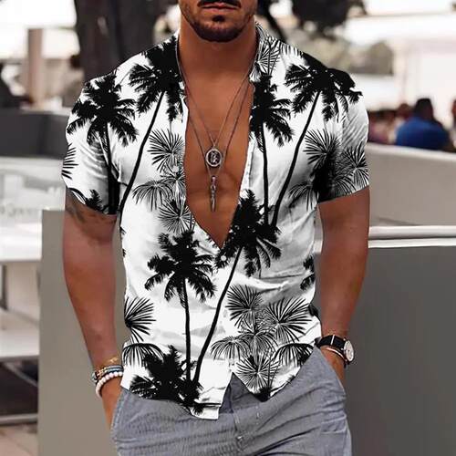 Hawaiian Shirt For Men Coconut ree Print Aloha Shirt Collar